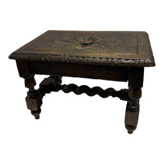 Antique English Oak Stool For Sale