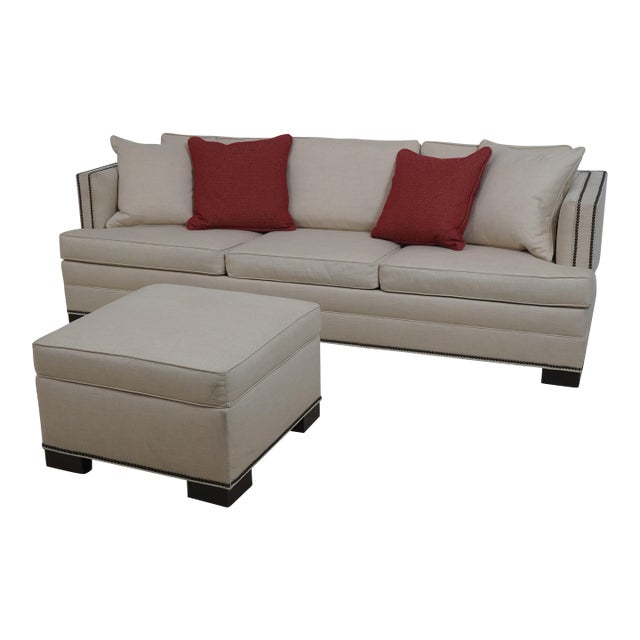 Ethan Allen Astor Track Arm Sofa & Ottoman For Sale