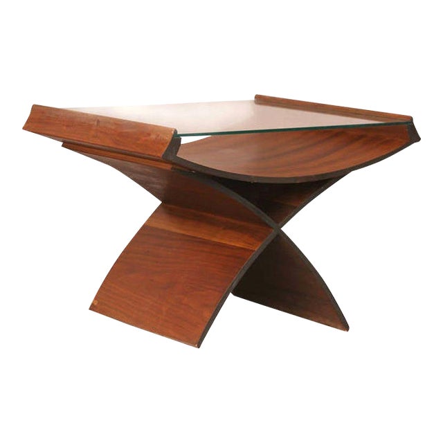 1950s Mid-Century Molded Sculptural Bentwood Hourglass Side Drink Table W/ Glass Top For Sale