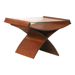 1950s Mid-Century Molded Sculptural Bentwood Hourglass Side Drink Table W/ Glass Top