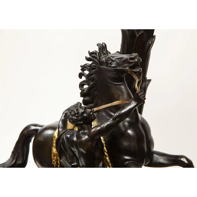 Large Pair of Early 19th Century French Restauration Ormolu and Patinated Bronze Candelabra, Horses For Sale - Image 10 of 12