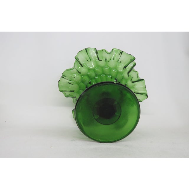 Fenton Green Thumbprint Style Ruffled Pedestal Large Compote Candy Dish 4570b For Sale In Miami - Image 6 of 15