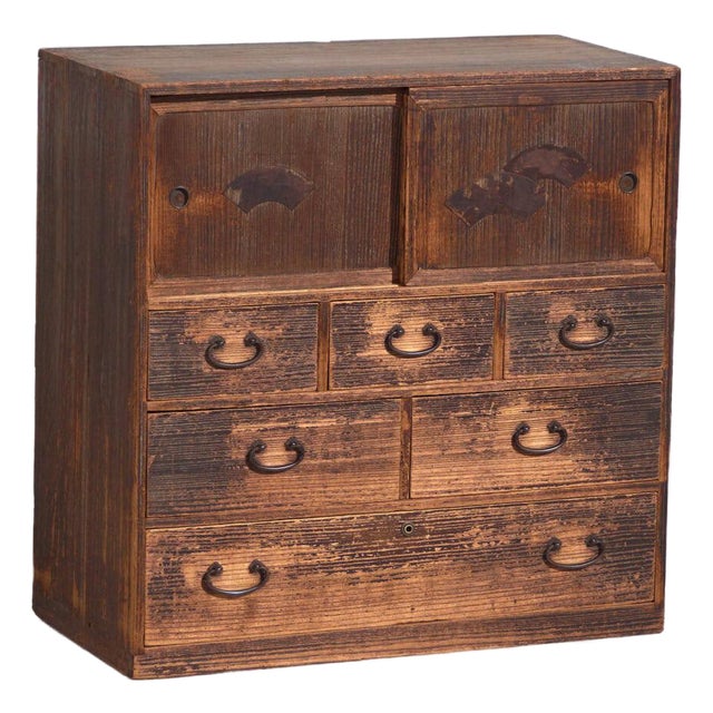 Antique Japanese Tansu Chest of Drawers with Sliding Door For Sale