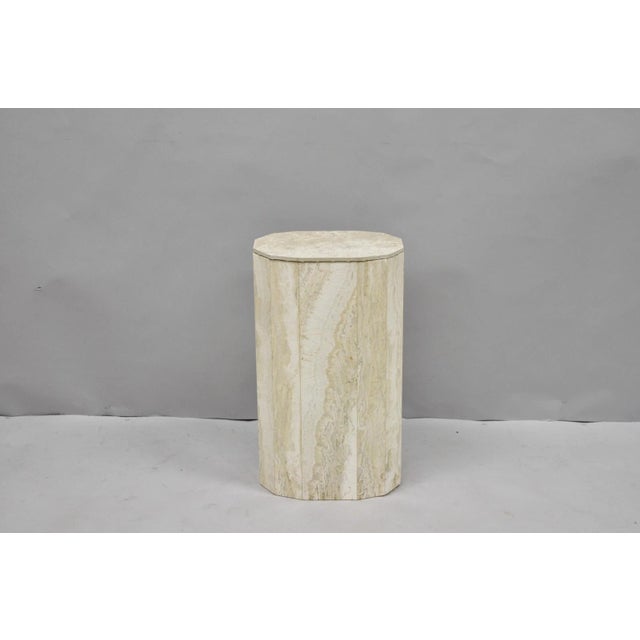 Vintage Postmodern Travertine Stone Small 20" Modern Pedestal Stand Side Table For Sale - Image 13 of 13