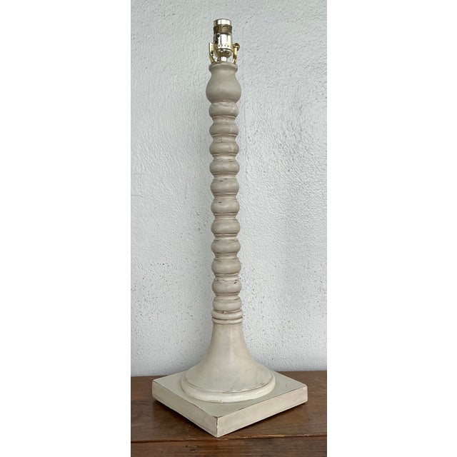 Wood Vintage Patinated Carved Bobbin Lamp For Sale - Image 7 of 12