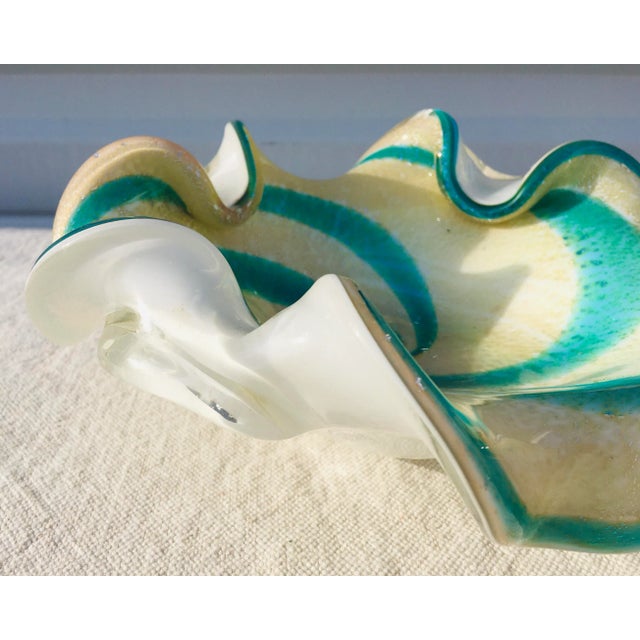 Italian Vintage Alfredo Boggini Marano Green and White Swirled Italian Art Glass Bowl. For Sale - Image 3 of 11