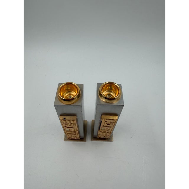 Mid-Century Jerusalem RD Candlesticks in 24k Gold Plate & Silver Plate from Oppenheim, Set of 2 For Sale - Image 15 of 16
