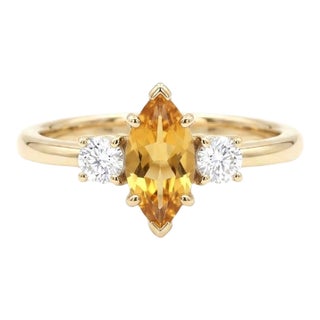 Citrine Wedding Ring - Marquise Cut Gemstone Statement Ring - November Birthstone Ring Us 7 For Sale