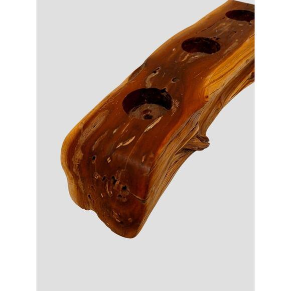 1960s Olive Tree Wood Candle Holder 14" Tabletop Carved Rustic Natural Distressed For Sale - Image 5 of 14