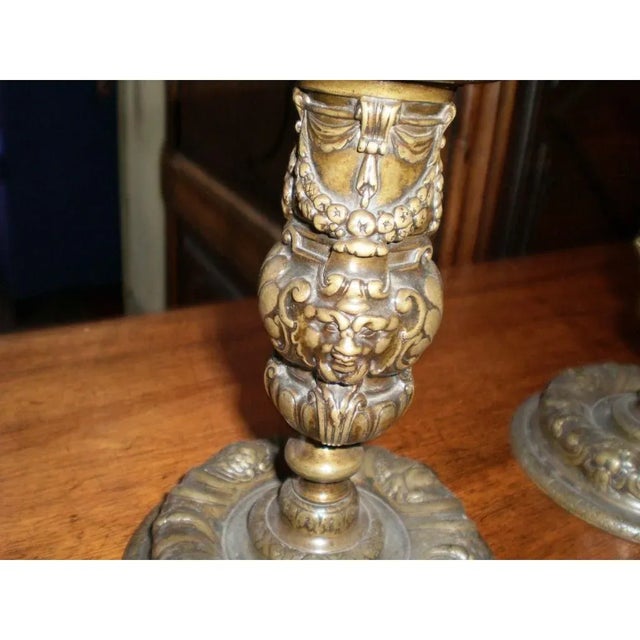 18th Century French Louis XIV Bronze Candle Holders - a Pair For Sale - Image 4 of 12