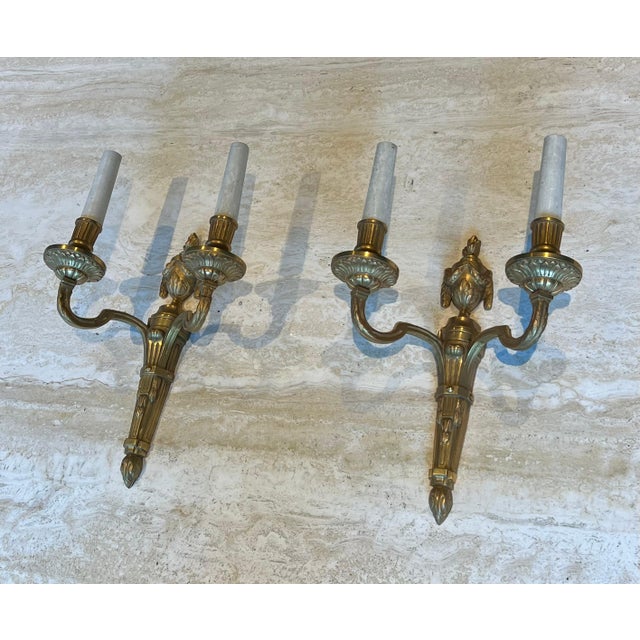 Set of four Louis XVI style bronze wall sconces For Sale - Image 4 of 12