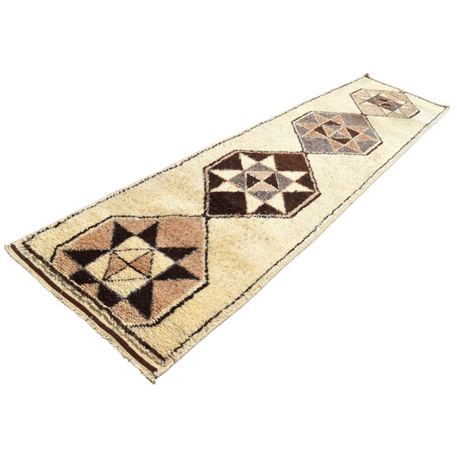 Textile Hand-Knotted Kurdish Runner Rug . Boucherouite Style Wide Runner Rug Herki - No Dyes - 3′3″ × 12′8″ For Sale - Image 7 of 13