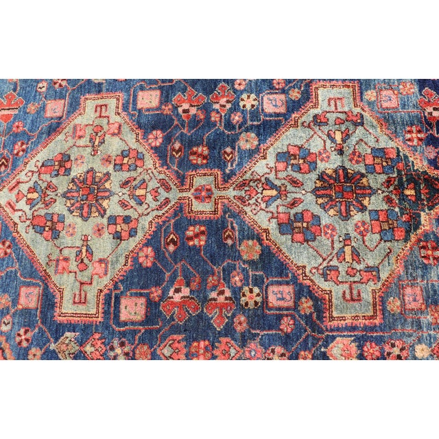 Tribal Antique Persian Karajeh Rug With Geometric Medallions in Green, Blue, and Red 5'2 X 7'10 For Sale - Image 3 of 14