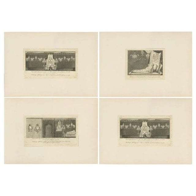 Set of four antique prints depicting the funeral bed of Princess Anna van Hannover. Engraved by S. Fokke after P. de...