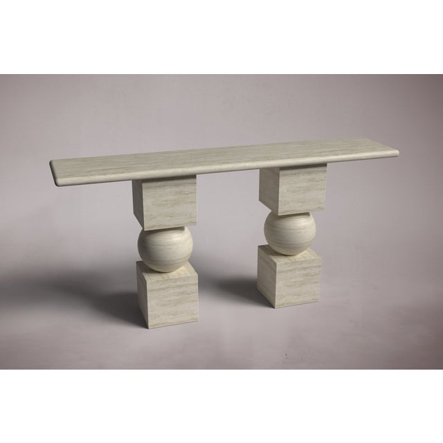 Postmodern Axis Travertine Console Table 63" For Sale - Image 3 of 4