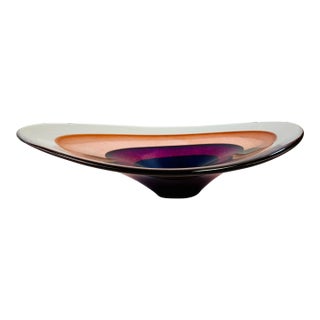 Richard Glass Large "Saturn" Bowl in Orange, Maroon and Deep Blue For Sale