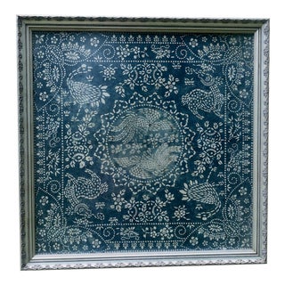 Late 19th Century Chinese Folk Art Style Export Indigo Batik Textile, Framed For Sale