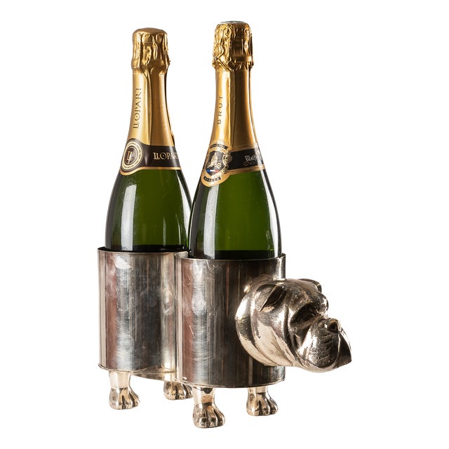 Bulldog Bottle Holder in Polished Metal, 1970s For Sale