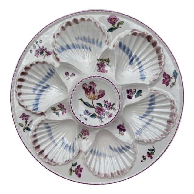 19th Century Majolica Oyster Flowers Plate Longchamp For Sale