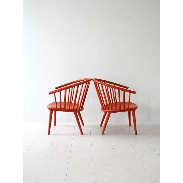 Vintage scandinavian "eker" model chairs, designed by illis lundgren for ikea. Painted wooden structure, with an iconic...