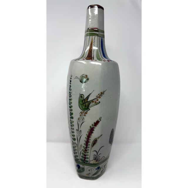Mid 20th Century Monumental Mexican Tonalá Studio Pottery Vase – Hand Painted Birds & Botanical Motif, 17.5” For Sale - Image 11 of 12