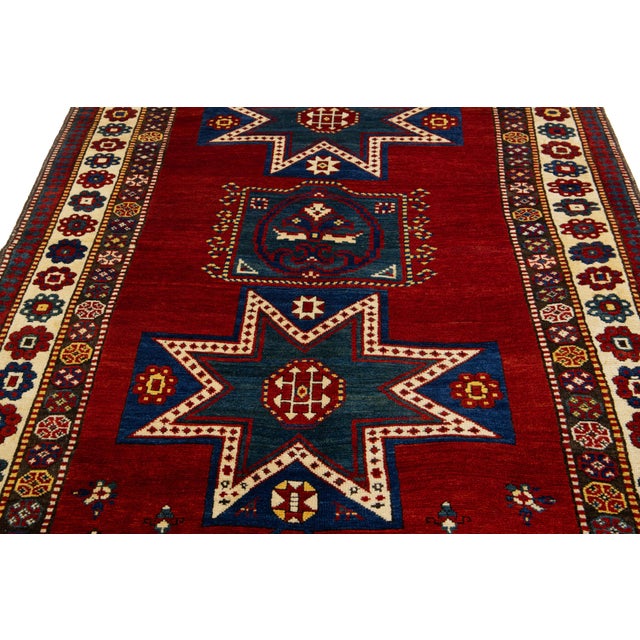 Textile Vintage Caucasian Kazak Red Wool Rug With Geometric Motif For Sale - Image 7 of 9
