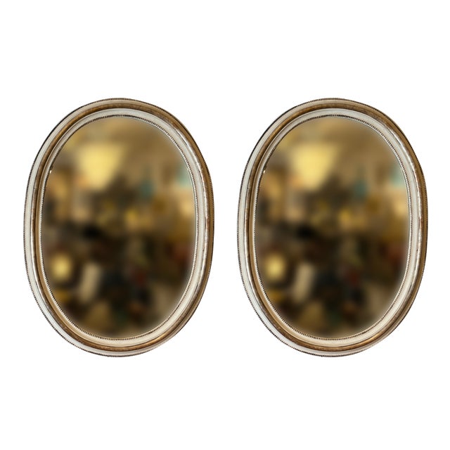 Neoclassical Oval White and Golden Mirrors, Set of 2 For Sale - Image 3 of 6