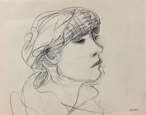 Loose Sketch of a Girl 20th Century Charcoal