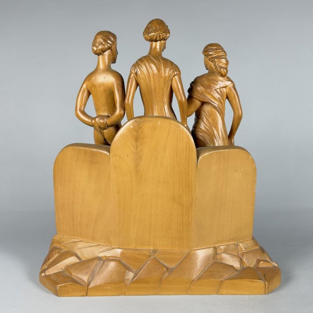 Art Deco Style Carved Wood Sculpture Group from Scurati, 1950s For Sale - Image 4 of 17