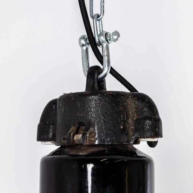 Textile Large Industrial Black Enamel Pendant Lamp, 1930s For Sale - Image 7 of 12