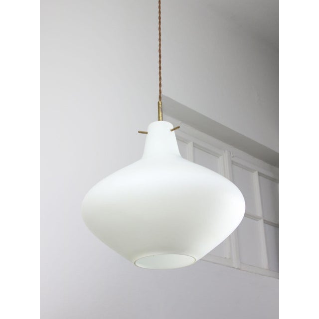 Mid-Century Italian Brass and Opaline Glass Pendant Lamp For Sale - Image 12 of 15