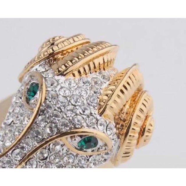 18k Gold Plate Cz Pave Green Faux Emerald Eyes Ram Head Ring Size 9 For Sale - Image 4 of 4