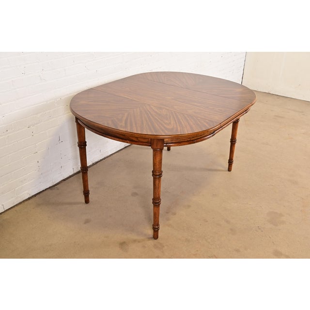 Baker Furniture Company Baker Furniture Style Mid-Century Hollywood Regency Faux Bamboo Carved Walnut Extension Dining Table, Circa 1970s For Sale - Image 4 of 13