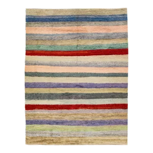 Multicolor Modern Tulu Handmade Turkish Wool Rug With Striped Design