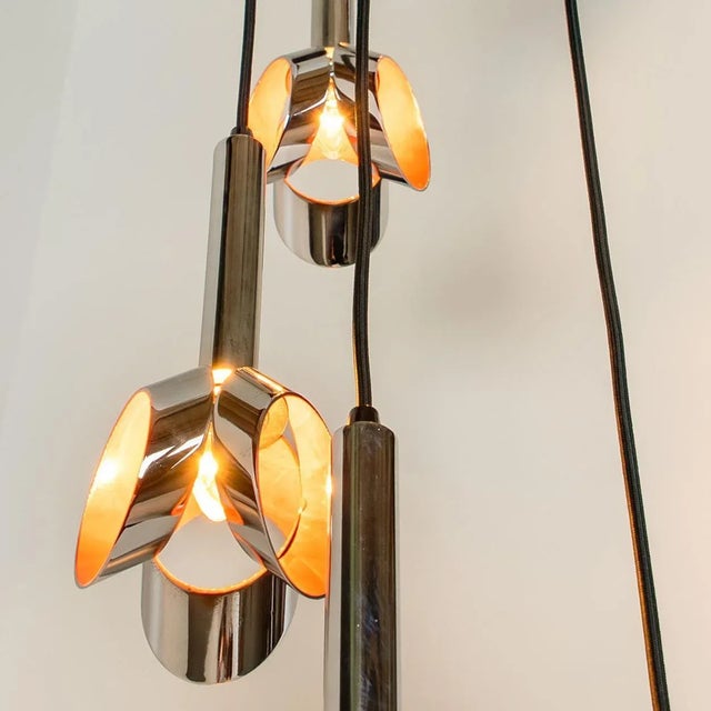 Cascade Fixture with Six Chrome and Orange Pendants in Raak Style, 1970s For Sale - Image 12 of 18