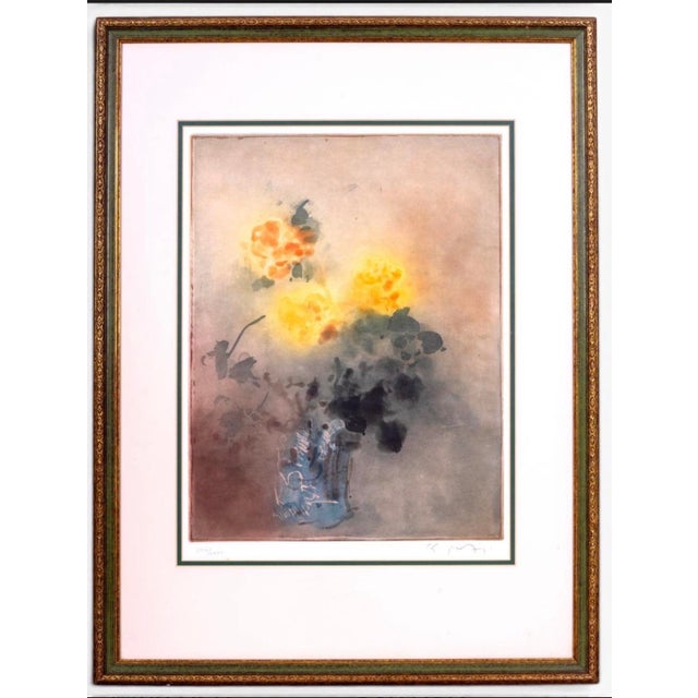 An exquisite, investment-grade vintage original aquatint etching titled "Yellow Flowers" by the internationally renowned...