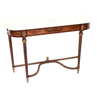 French Walnut Console Table with Marble Top, 1930s For Sale