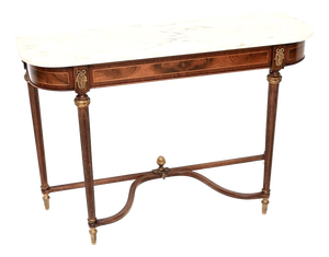 French Walnut Console Table with Marble Top, 1930s