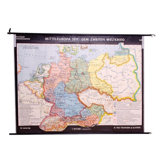 Vintage German School Map of Central Europe, 1961 For Sale