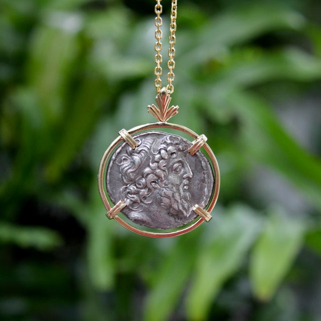 15th Century Seleukid Kingdom Demetrios II Nikator Sterling Silver Ancient Coin in 14k Gold Pendant For Sale - Image 9 of 10