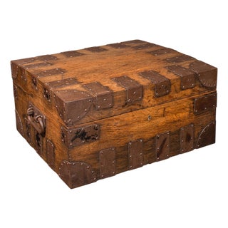 Antique Silver Chest, English Oak, Steel Bound, Steamer Trunk, Victorian, c.1900 For Sale