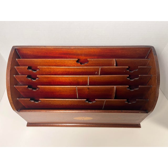Traditional 19th Century Flame Mahogany Inlays Stationary Letter Holder Desk Organizer For Sale - Image 3 of 10