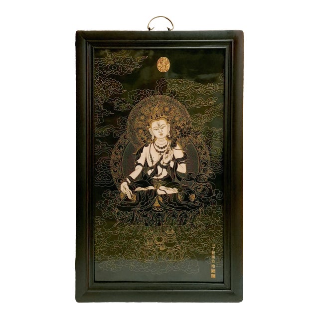 Chinese Framed Porcelain Buddhist Temple Plaque White Tara For Sale