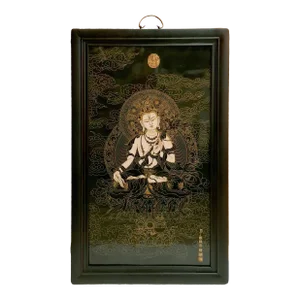Chinese Framed Porcelain Buddhist Temple Plaque White Tara