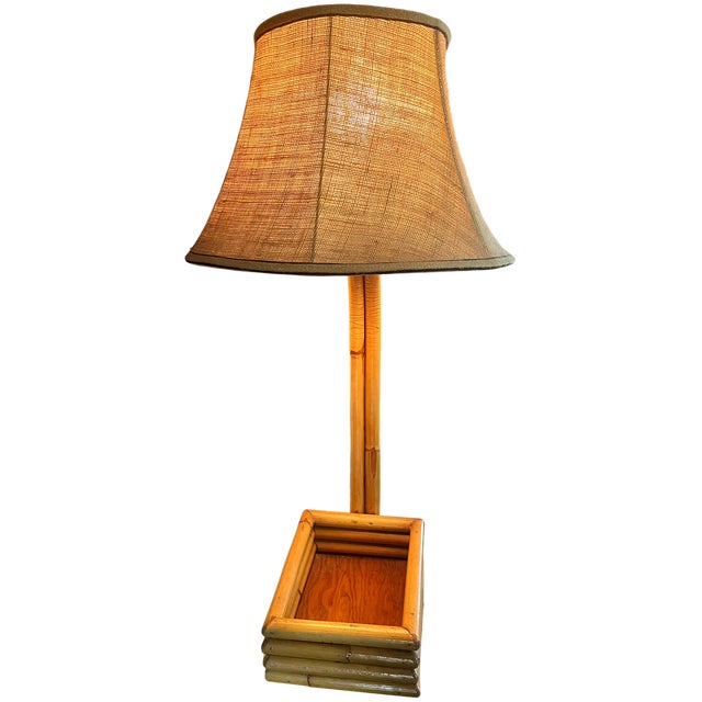 Brighton Pavilion Vintage Large Bent Bamboo Table Lamp With Woven Shade, 31" Tall French Provincial Coastal Style For Sale - Image 4 of 17