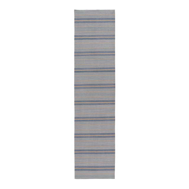 Contemporary Striped Cotton Flatweave Gallery Runner by Rug & Kilim, India For Sale