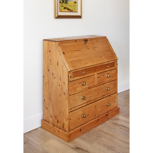 Antique English Pine Secretary With Brass Knobs | Ca. 1850s For Sale - Image 4 of 4