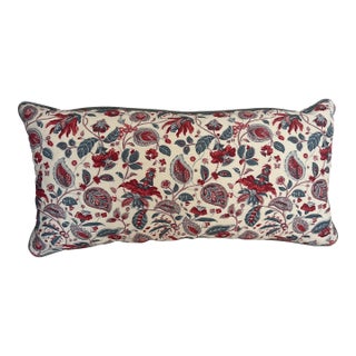 Custom Designs Quilted Bennison Lumbar Pillow With Contrast Welt and Down Insert For Sale