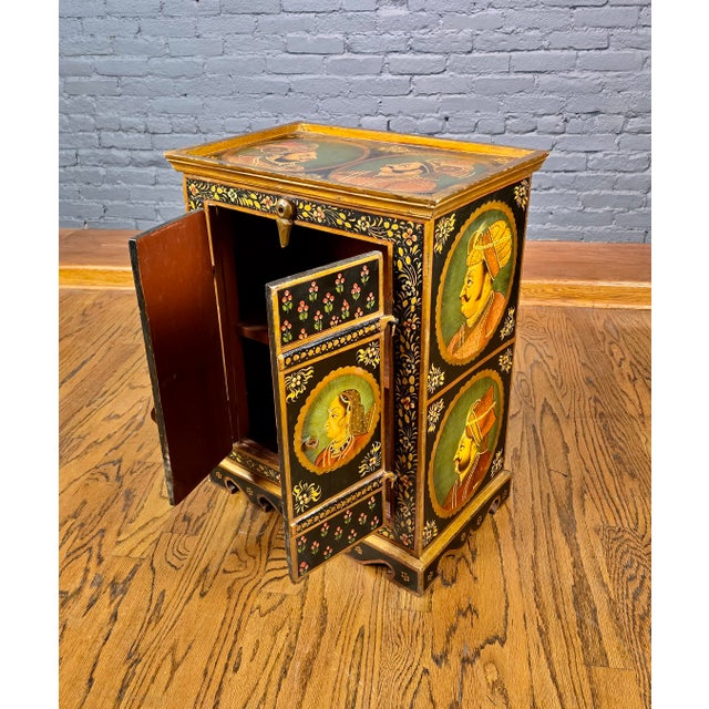 Early 19th Century Early 19th Century Indian Mughal Hand-Painted Polychrome Cabinet With Royal Portraits For Sale - Image 5 of 12