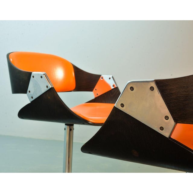 Red Orange Dining Chairs on Chrome Pedestal attributed to Rudi Verelst for Novalux, 1960s, Set of 6 For Sale - Image 8 of 18